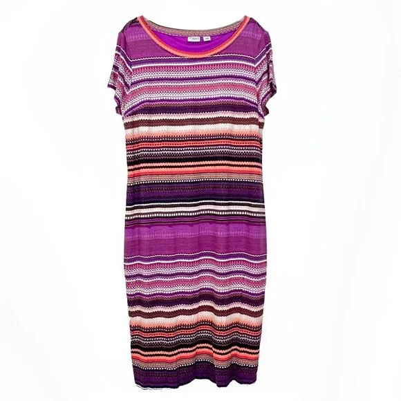 Cato | Dresses | Cato Woman Colorful Bohemian Stripe Pullover Boatneck Dress  W Magenta Lining | Poshmark